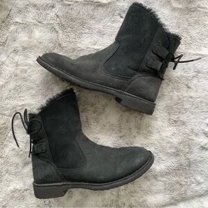 UGG Naiyah Black Shearling Short Boots Lace Back Sz 7.5